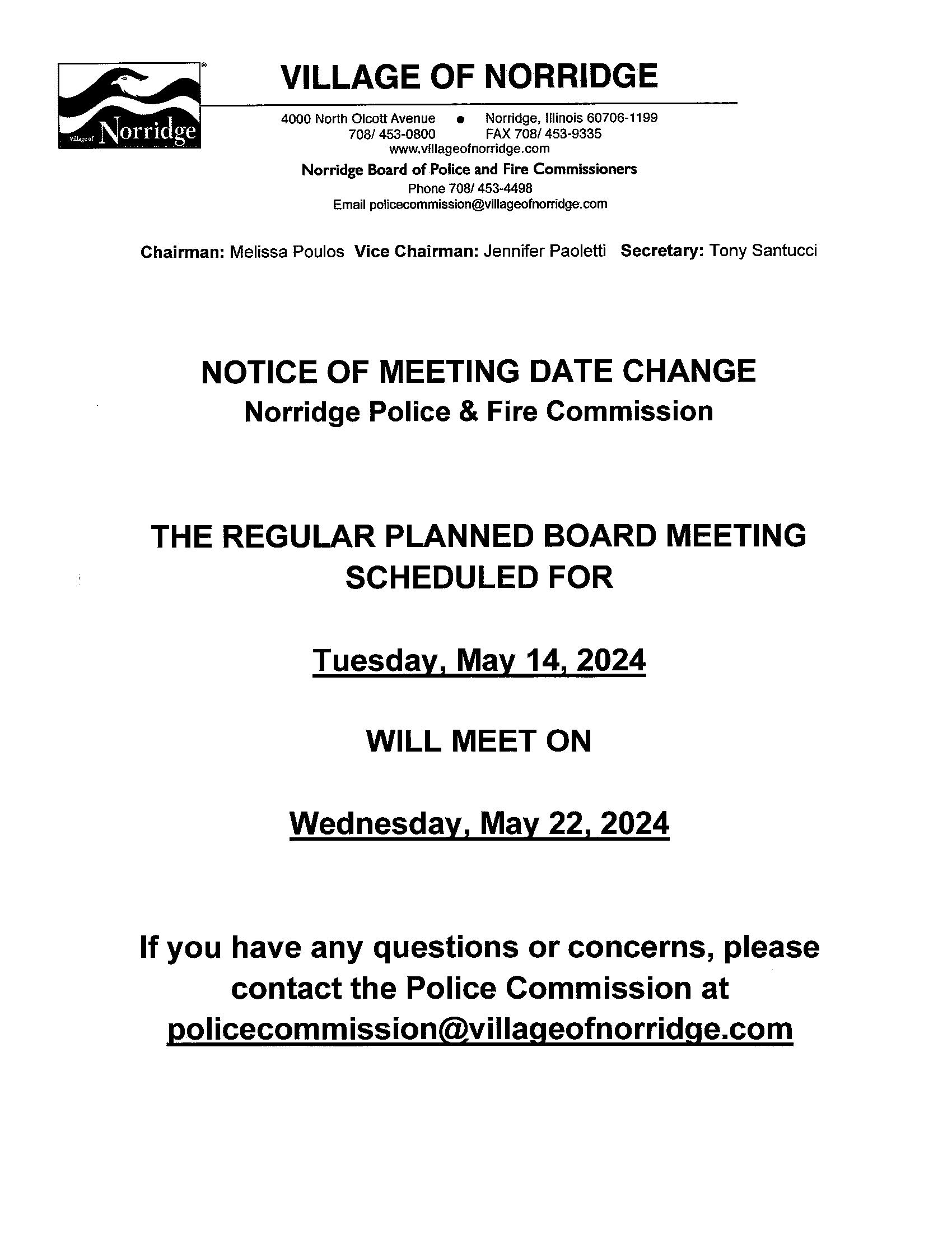 Meeting Date Change 5-14-24 to 5-22-24